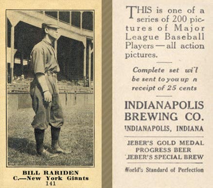 1916 Indianapolis Brewing Bill Rariden #141 Baseball Card