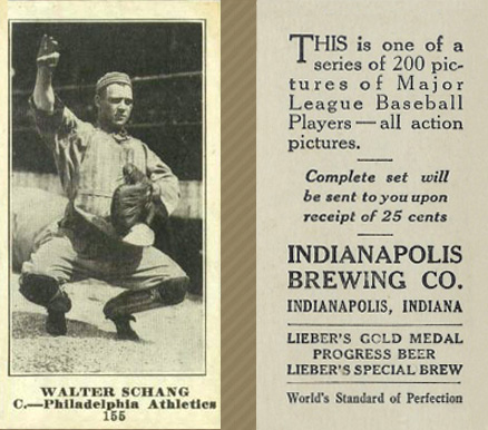 1916 Indianapolis Brewing Walter Schang #155 Baseball Card