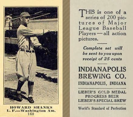 1916 Indianapolis Brewing Howard Shanks #160 Baseball Card