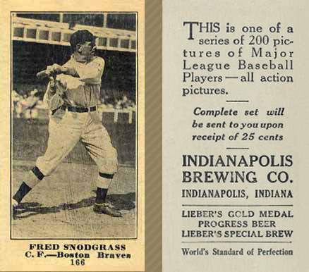 1916 Indianapolis Brewing Fred Snodgrass #166 Baseball Card