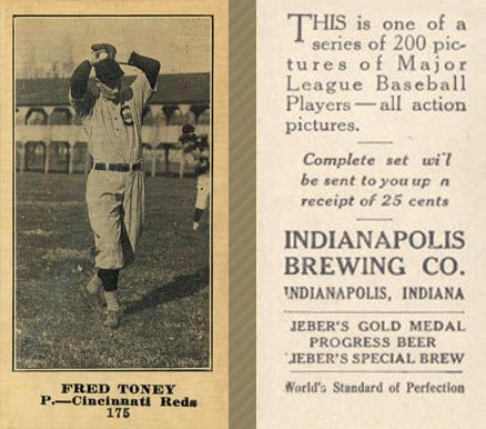 1916 Indianapolis Brewing Fred Toney #175 Baseball Card
