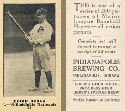 1916 Indianapolis Brewing Eddie Burns #18 Baseball Card