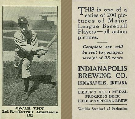 1916 Indianapolis Brewing Oscar Vitt #181 Baseball Card