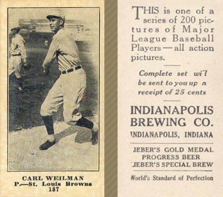 1916 Indianapolis Brewing Carl Weilman #187 Baseball Card