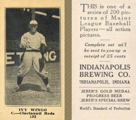 1916 Indianapolis Brewing Ivy Wingo #193 Baseball Card