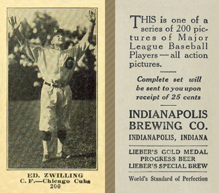 1916 Indianapolis Brewing Ed. Zwilling #200 Baseball Card