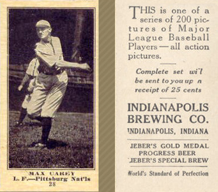 1916 Indianapolis Brewing Max Carey #28 Baseball Card