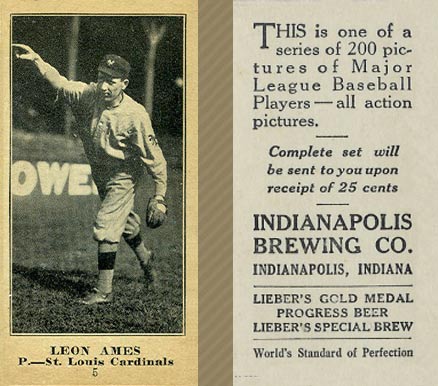 1916 Indianapolis Brewing Leon Ames #5 Baseball Card