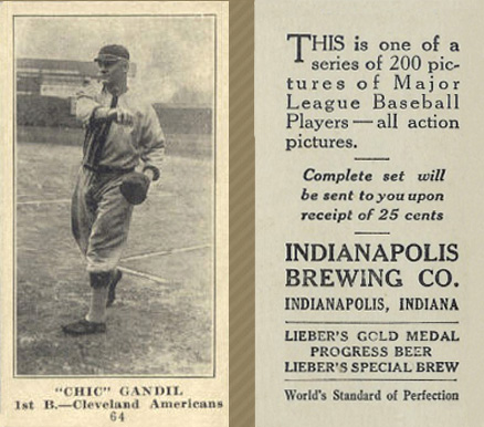 1916 Indianapolis Brewing Chic Gandil #64 Baseball Card