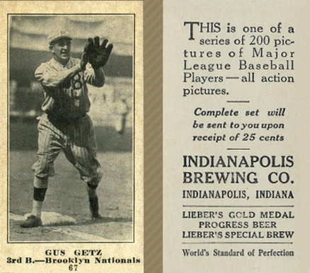 1916 Indianapolis Brewing Gus Getz #67 Baseball Card