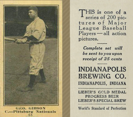 1916 Indianapolis Brewing Geo. Gibson #68 Baseball Card