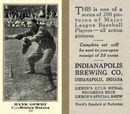 1916 Indianapolis Brewing Hank Gowdy #70 Baseball Card