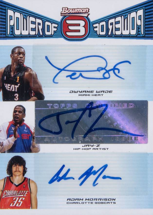 2006 Bowman Power of 3 Autographs Adam Morrison/Dwyane Wade/Jay-Z #WZM Basketball Card