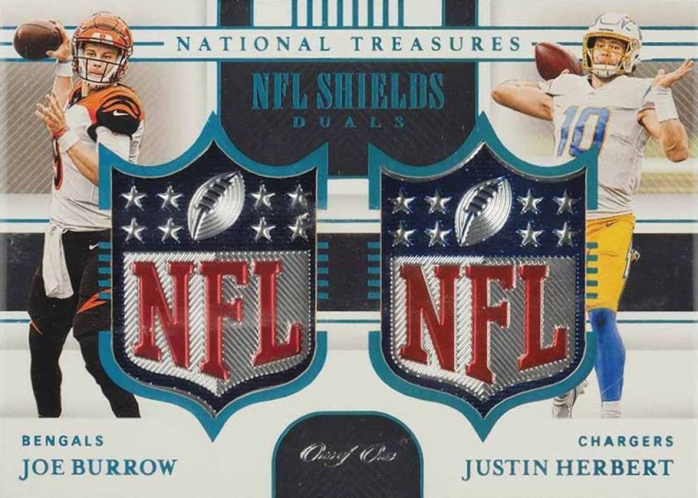 2020 Panini National Treasures NFL Shields Duals 1/1 Joe Burrow/Justin Herbert #QB Football Card