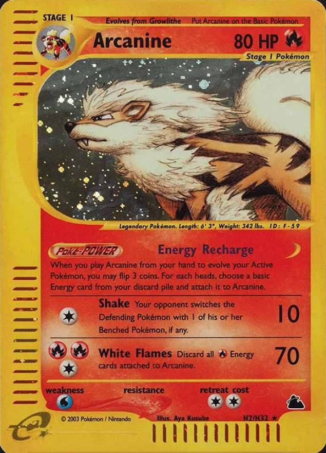 2003 Pokemon Skyridge Arcanine-Holo #H2 TCG Card