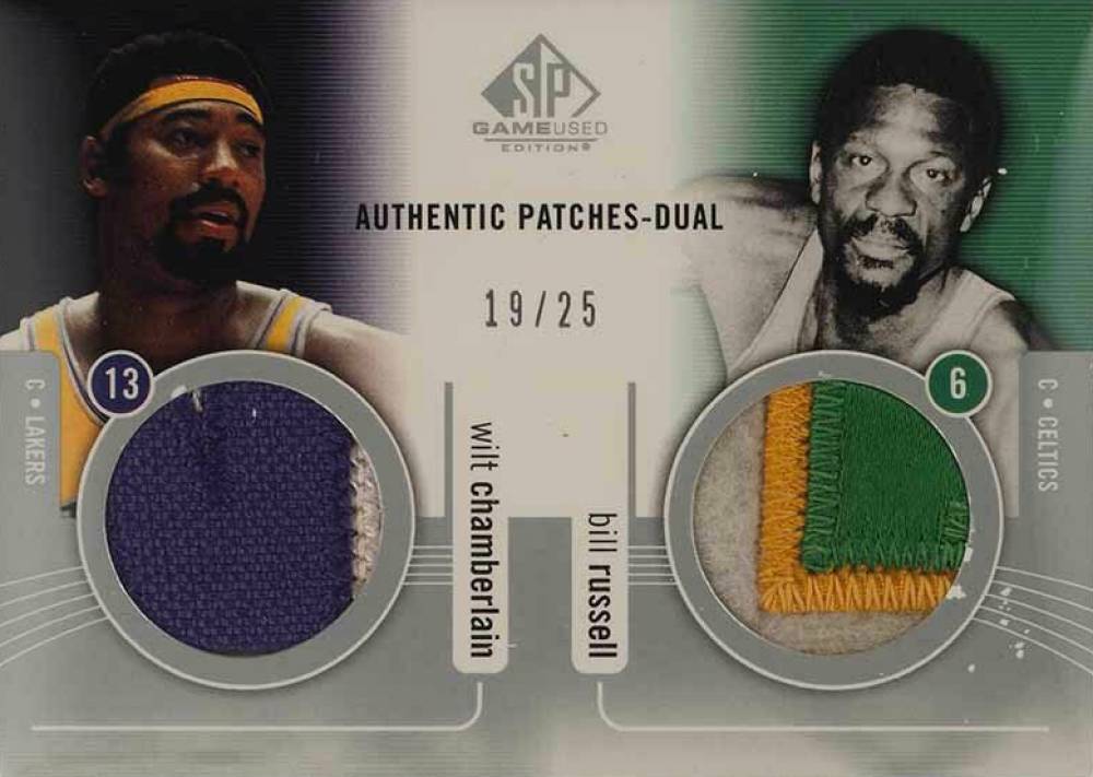 2004 SP Game Used Authentic Fabrics Dual Wilt Chamberlain/Bill Russell #CR Basketball Card