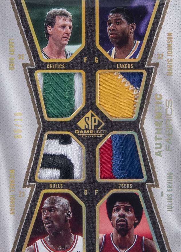 2007 SP Game Used Authentic Fabrics Quad Patch Bird/Johnson/Jordan/Erving #AFQ-BJJE Basketball Card