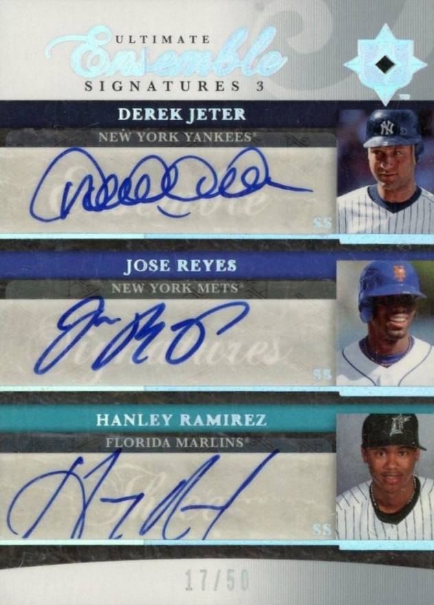2006 Ultimate Collection Ultimate Ensemble Signatures 3 Derek Jeter/Hanley Ramirez/Jose Reyes #DJH Baseball Card