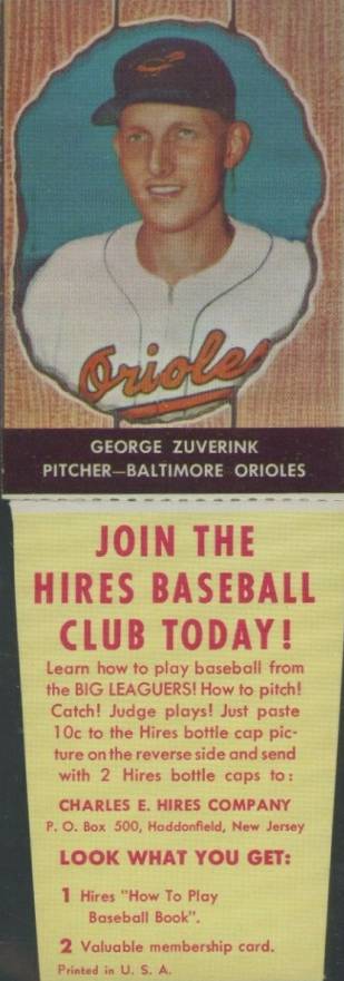 1958 Hires Root Beer George Zuverink #66 Baseball Card