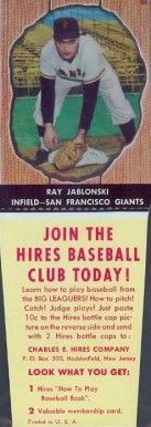1958 Hires Root Beer Ray Jablonski #35 Baseball Card