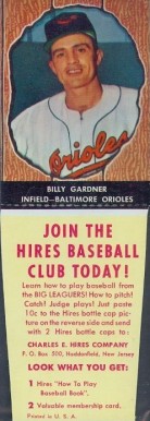 1958 Hires Root Beer Billy Gardner #37 Baseball Card
