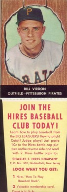 1958 Hires Root Beer Bill Virdon #45 Baseball Card