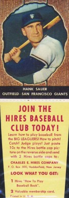 1958 Hires Root Beer Hank Sauer #49 Baseball Card