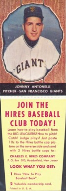 1958 Hires Root Beer Johnny Antonelli #50 Baseball Card
