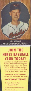 1958 Hires Root Beer Ken Lehman #52 Baseball Card
