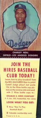 1958 Hires Root Beer Charley Neal #54 Baseball Card