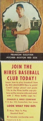 1958 Hires Root Beer Franklin Sullivan #58 Baseball Card