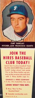 1958 Hires Root Beer Curt Barclay #70 Baseball Card