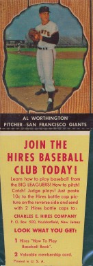 1958 Hires Root Beer Al Worthington #73 Baseball Card