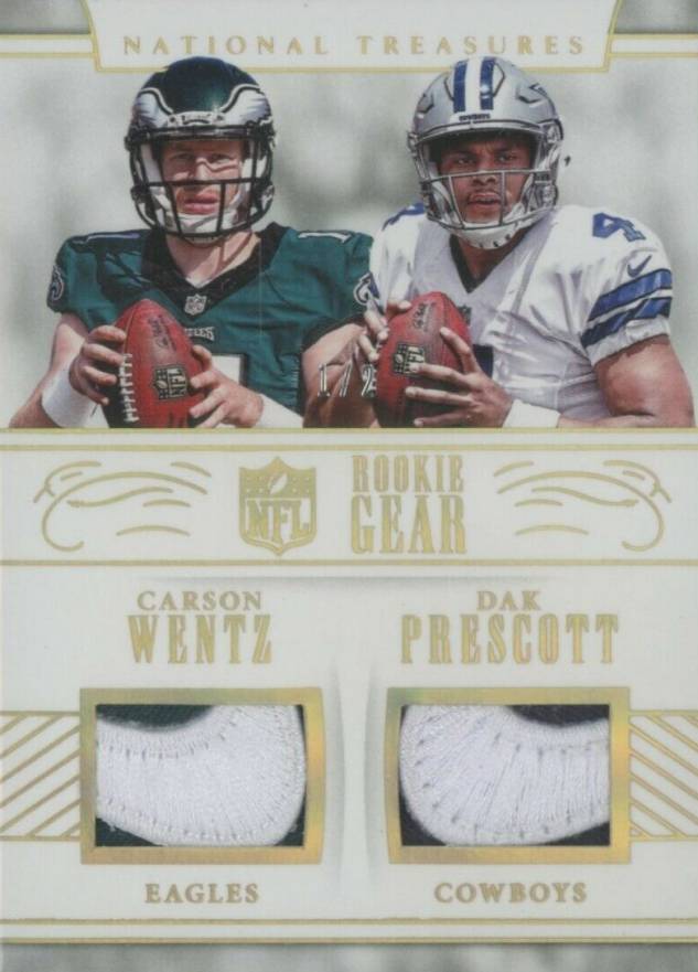2016 Panini National Treasures Rookie NFL Gear Combo Materials Carson Wentz/Dak Prescott #25 Football Card