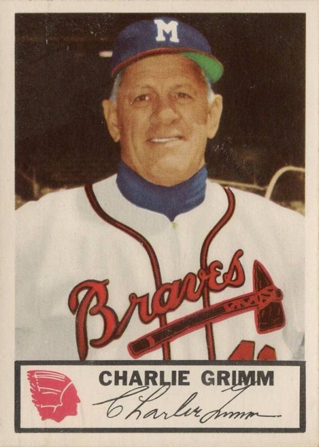 1953 Johnston Cookies Braves Charlie Grimm #1 Baseball Card