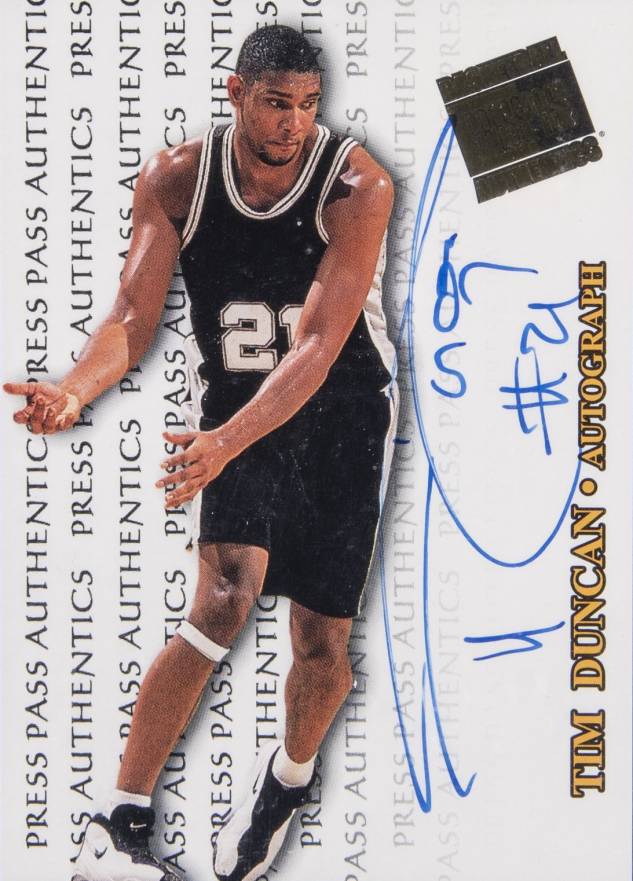 1998 Press Pass Authentics Tim Duncan # Basketball Card