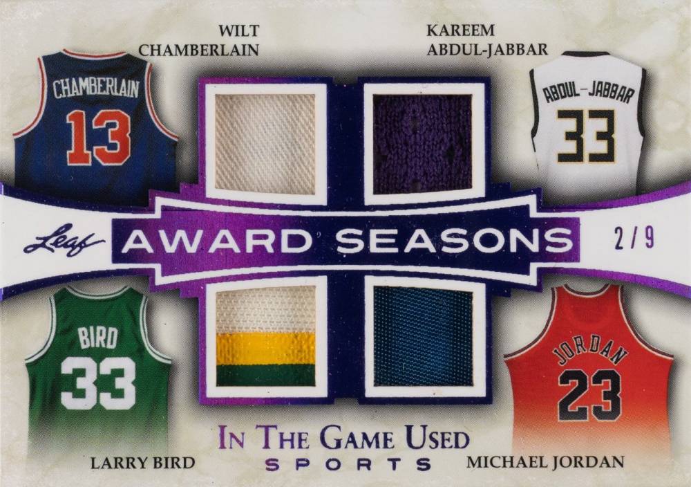 2018 Leaf in the Game Used Sports Award Seasons Relics Abdul-Jabbar/Bird/Jordan/Chamberlain #AS-08 Basketball Card