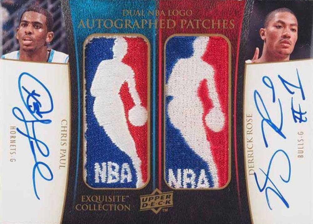 2009 Upper Deck Exquisite Collection Dual Logoman Autograph Patch Chris Paul/Derrick Rose #DL-PR Basketball Card