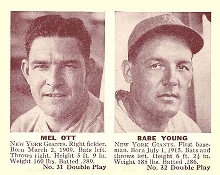 1941 Double Play Ott/Young #31/32 Baseball Card