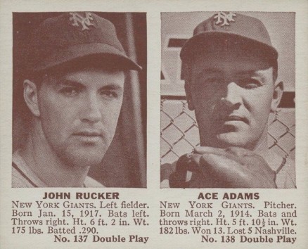 1941 Double Play Rucker/Adams #137/138 Baseball Card