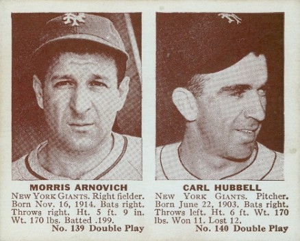 1941 Double Play Arnovich/Hubbell #139/140 Baseball Card