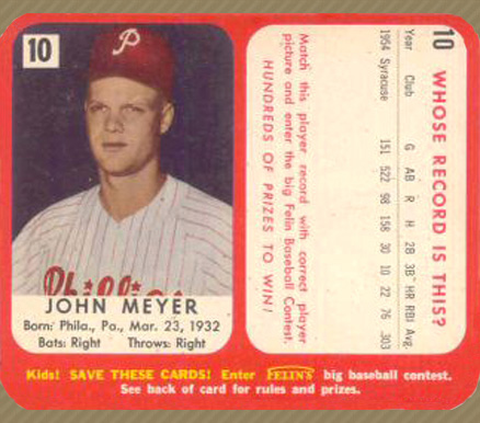 1955 Felins Franks John Meyer #10 Baseball Card