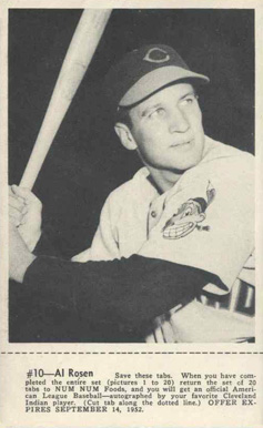 1952 Num Num Cleveland Indians Al Rosen #10 Baseball Card