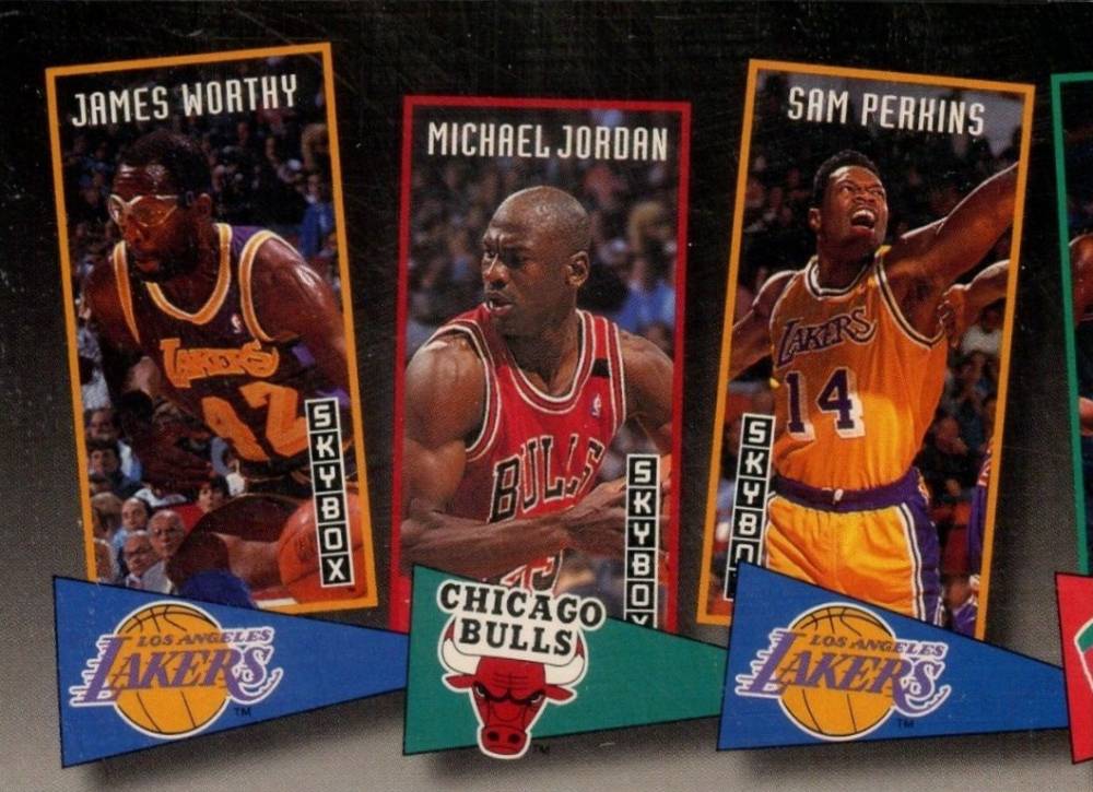 1992 Skybox School Ties James Worthy/Michael Jordan/Sam Perkins #ST16 Basketball Card