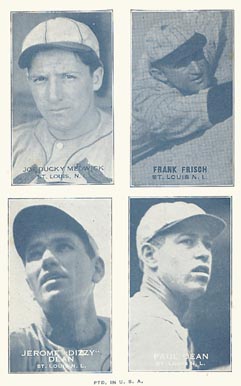 1936 Exhibits Four-on-one Dean/Dean/Frisch/Medwick #12 Baseball Card