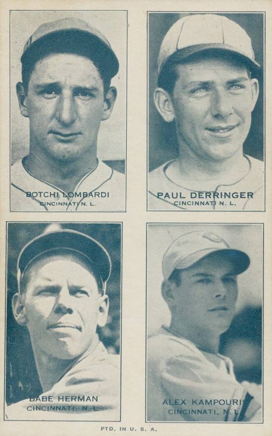 1936 Exhibits Four-on-one Derringer/Herman/Kampouris/Lombardi #13 Baseball Card
