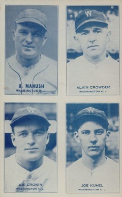 1934 Exhibits 4 on 1 Cronin/Crowder/Kuhel/Manush # Baseball Card