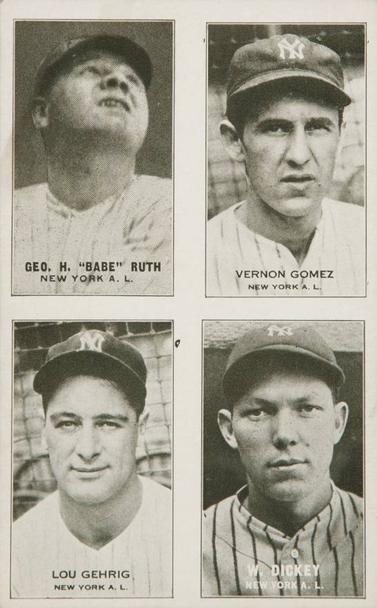 1934 Exhibits 4 on 1 Dickey/Gehrig/Gomez/Ruth # Baseball Card