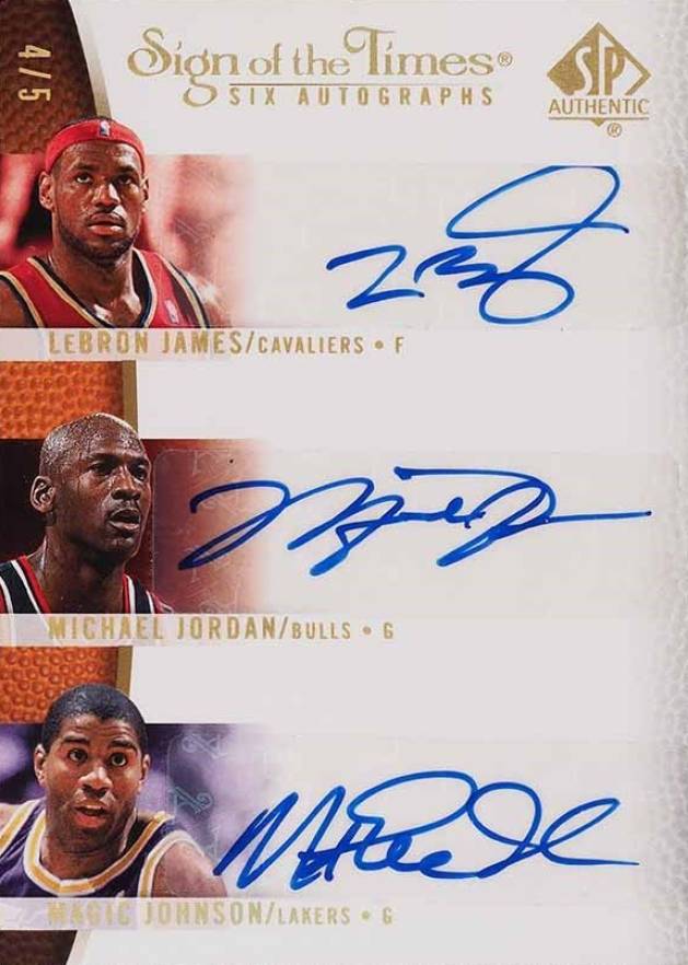 2007 SP Authentic Sign of the Times Sixes James/Jordan/Johnson/Garnett/Erving/Bryant #JBEJJB Basketball Card