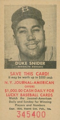 1954 N.Y. Journal-American Duke Snider #52 Baseball Card